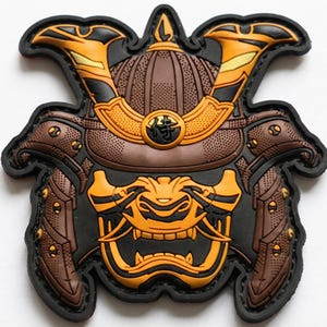 Samurai Mask PVC Rubber Morale Patch - 3 x 2.75 Inch Hook Fastener Backing