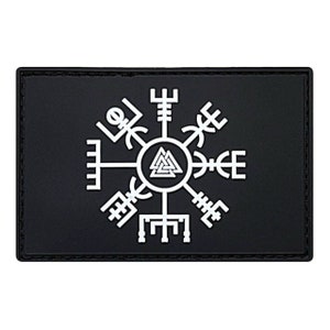 May include: Black patch with a white compass design featuring a Vegvisir symbol in the center. The compass has eight points with runes around the outer edge.