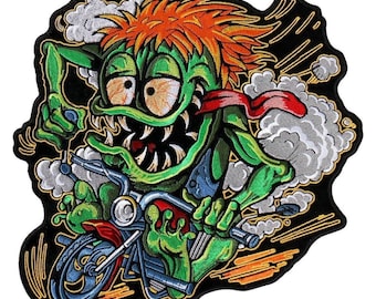 Monster Bike Rider Jacket Vest Back Patch - 10 X 10 Inch Iron On Sew On