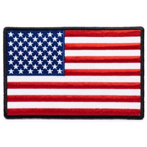 USA American Flag Patch Black Border Patch - 6 x 4 Inch Iron On or Sew On