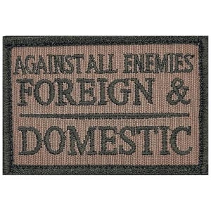 Against All Enemies Foreign and Domestic Morale Embroidered Patch - 3 x 2 Inch Hook Fastener