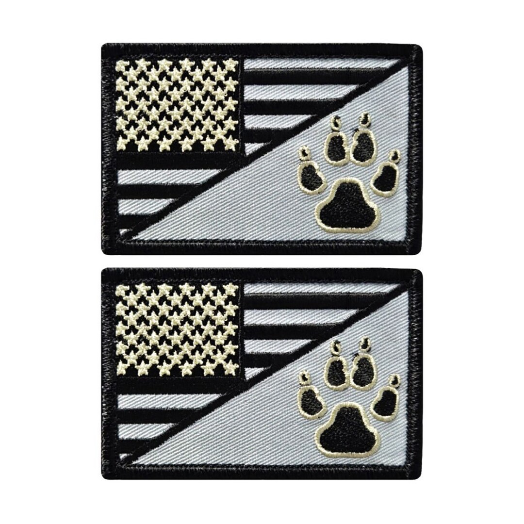 K9 Paw USA Flag Embroidered Tactical Patch - 2pc 3 X 2 Inch Hook ...