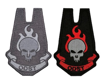 Hook ODST Black Red & Grey Tactical Morale Patch - 2pc 2.5 x 3.5 Inch Hook Fastener Backing