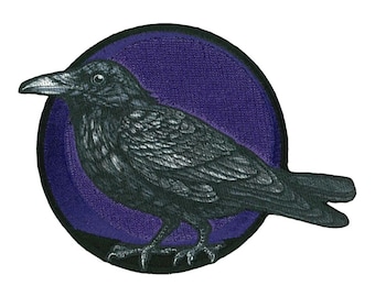 Raven Patch Embroidered Black Raven Bird Patch - 4 x 3 Inch Iron On or Sew On