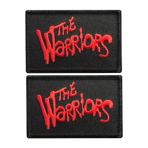 May include: Two black embroidered patches with red lettering that reads "The Warriors".