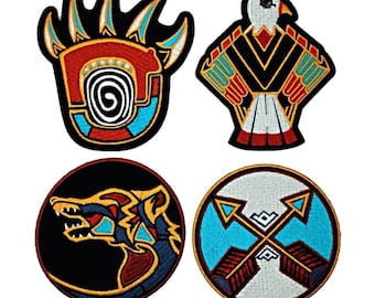 American Indian Wolf Bear Paw Eagle Indian Tribal Arrow Patch - 4pc Iron On or Sew On