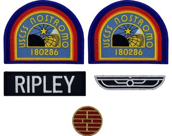 Alien Ripley USCSS Nostromo Flight Wings Patch 5pc Bundle Set - Iron On Sew On Backing B053