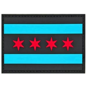 Chicago City Flag PVC Rubber Patch - 3 x 2 Inch Hook Fastener Backing