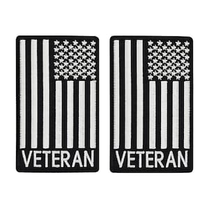 USA American Flag Veteran Vet Patch - 2pc 4 x 2.5 Inch Iron On or Sew On