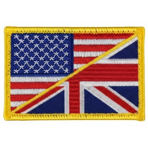 USA UK Flag British American Flag Morale Patch - 3 x 2 Inch Hook Fastener Backing