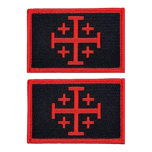 Jerusalem Cross Crusader Infidel Templar Knight Patch - 2pc 3 x 2 Inch Hook Fastener Backing