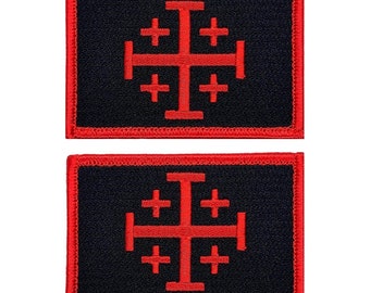Jerusalem Cross Crusader Infidel Templar Knight Patch - 2pc 3 x 2 Inch Hook Fastener Backing