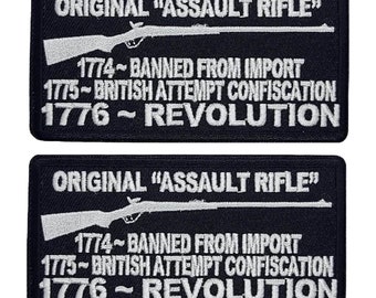 Original Assault Rifle 2nd Amendment 1776 Patch - 2pc 4 x 2 Inch Iron On Sew On