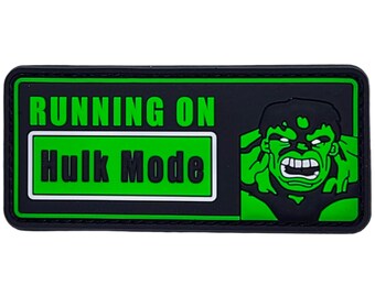 Running On Hulk Mode PVC Rubber Patch - 3.5 x 1.5 Inch Hook Fastener Backing