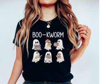 Bookworm Ghost Reading Books Shirt, Halloween Books lover T-Shirt, Reading Shirt, Bookish Halloween Tee, Bookish Shirt, Librarian Halloween