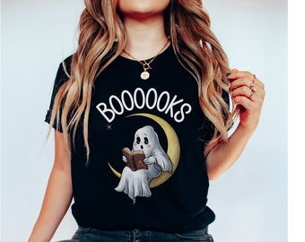 Booooks Shirt, Halloween Books lover T-Shirt, Halloween Reading Shirt, Librarian Bookworm Gift, Halloween Party Teacher Shirt, Ghost Books