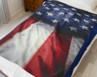 Manta de felpa de terciopelo con la bandera estadounidense, manta ligera patriótica, peluche reconfortante inspirador de la libertad de los Estados Unidos