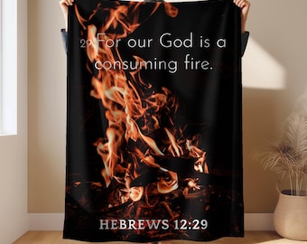 Manta de terciopelo ligera e inspiradora, regalo cristiano, versículo bíblico Hebreos 12:29