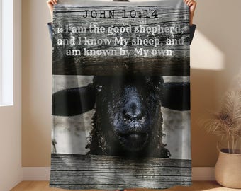 Manta de felpa ligera e inspiradora con un versículo bíblico: Juan 10:14