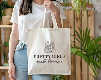 Pretty Girls Read Books Tote Bag | Bookish Tote Bag | Book Lover Canvas Bag | Reader Theme Library Bag