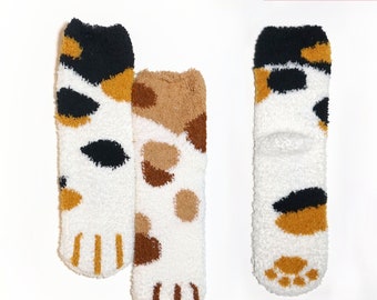 SockRoos - Cozy Cat Paw Fuzzy Socks, Crew Socks Unisex, Cat Paw, Lounge Socks, Cotton Crew Socks