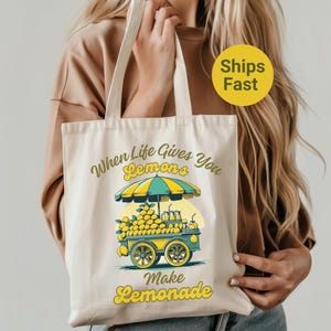 Retro Lemonade Stand Tote Funny When Life Gives You Lemons Meme Bag Sarcastic Motivational Quote Citrus Fruit Tote Bag Vintage Vibes