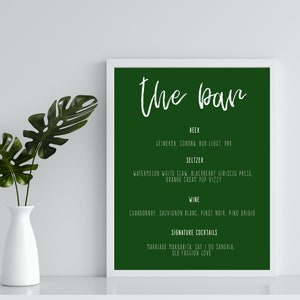 Bar Emerald Green Minimalistyczne Menu Napojów edytowalny znak na specjalne okazje, wesela, przyjęcia emerytalne