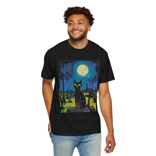 Psychedelic Cat T-Shirt | Trippy Shirt, Gothic Alt Clothing, Dark Aesthetic Grunge Fashion | Unisex Garment-Dyed T-shirt
