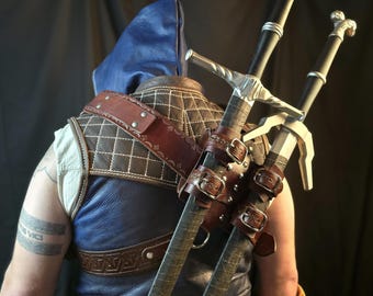 Handgjort läder Witcher Sword Baldric: Manticore LARP Cosplay-sele