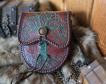 Baum des Lebens Leder-Sporran - Handgefertigter keltischer Beutel für Hochzeiten, irische, schottische und Renaissance Messen