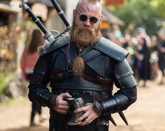 Witcher Dual Sword Baldric: Läderlajv Cosplay-sele