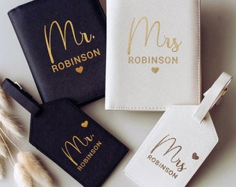 Personalised Mr & Mrs Passport Holder and Luggage Tag - Honeymoon Set