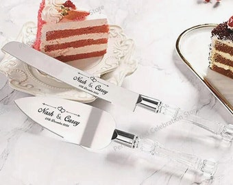 Personalised Stainless Steel Wedding Cake Knife & Server Set