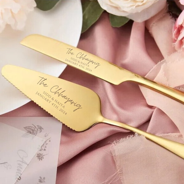 Personalised Wedding Cake Knife & Serving Set with Box