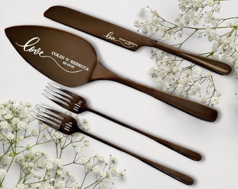 Personalised Wedding Cake & Knife Server Set With Forks