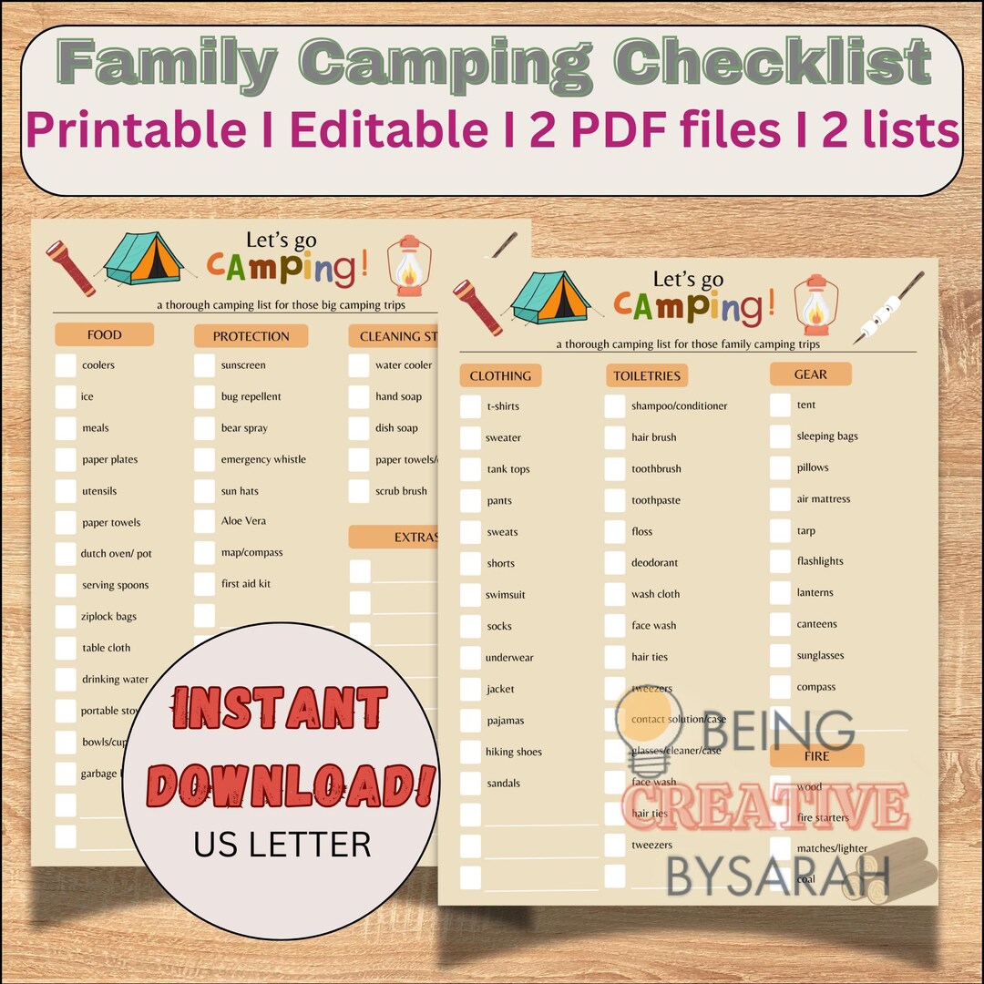 Family Camping Checklist: Printable Packing List (PDF Download) - Etsy