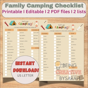 Family Camping checklist/Camping needs/Printable camping list/Instant download camping checklist/