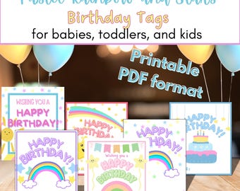 Rainbow Stars Birthday Gift Tags for Kids (PDF)