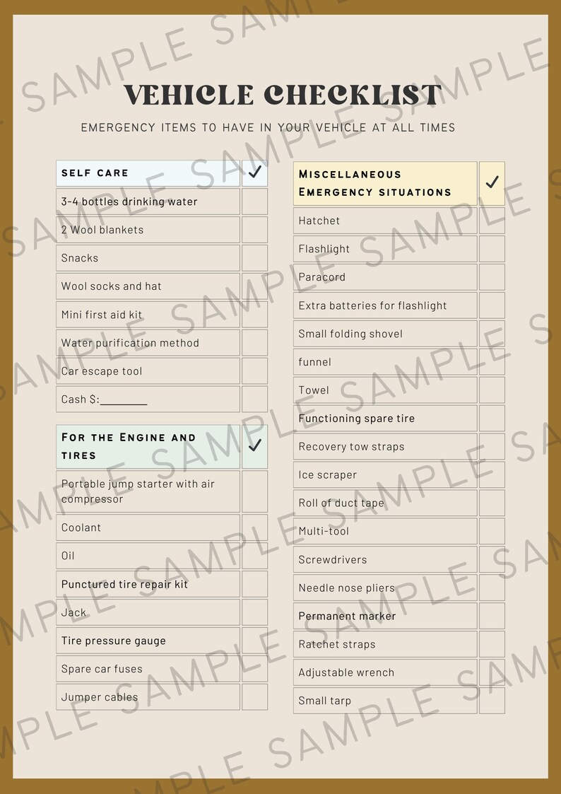 Flashlight Checklist Vehicle Emergency Checklist - Etsy