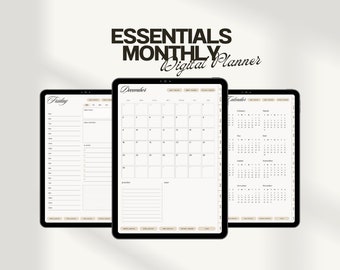 MONTHLY ESSENTIALS digital Planner | Aesthetic, minimal goodnotes journal with hyperlinked tabs