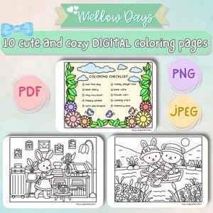 Cute and cozy printable coloring pages for teens and adults | Bold and fine lines coloring pages | Digital coloring page for Procreate