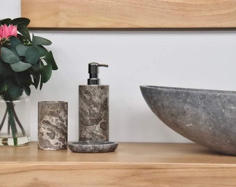 Grey Marble polished stone bathroom soap dispenser