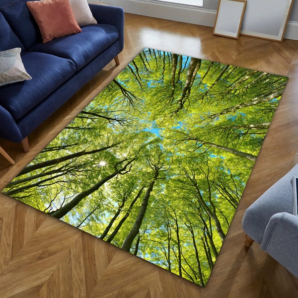 Tree Branch Rug,  Forest View Rug, Green Rug, Green Leaves Rug,Tree Landscape Rugs,Tree Rug, Forest Rug, Landscape Rugs, Salon Rug