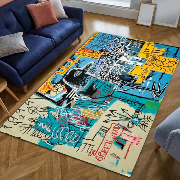 Jean Michel Basquiat rug, Basquiat rug printed, Street rug Art,Salon Decor Rug,Non-Slip Rug,Cool Rug, indoor outdoor rug,Popular Rug