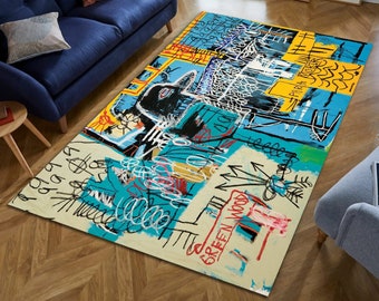 Jean Michel Basquiat rug, Basquiat rug printed, Street rug Art,Salon Decor Rug,Non-Slip Rug,Cool Rug, indoor outdoor rug,Popular Rug