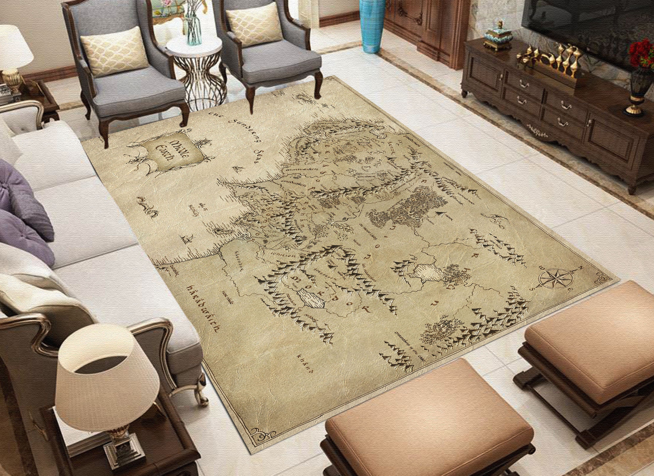 Lord of the Rings Movie Map Rugs, Middle Earth Antique Map Rug,lord of ...