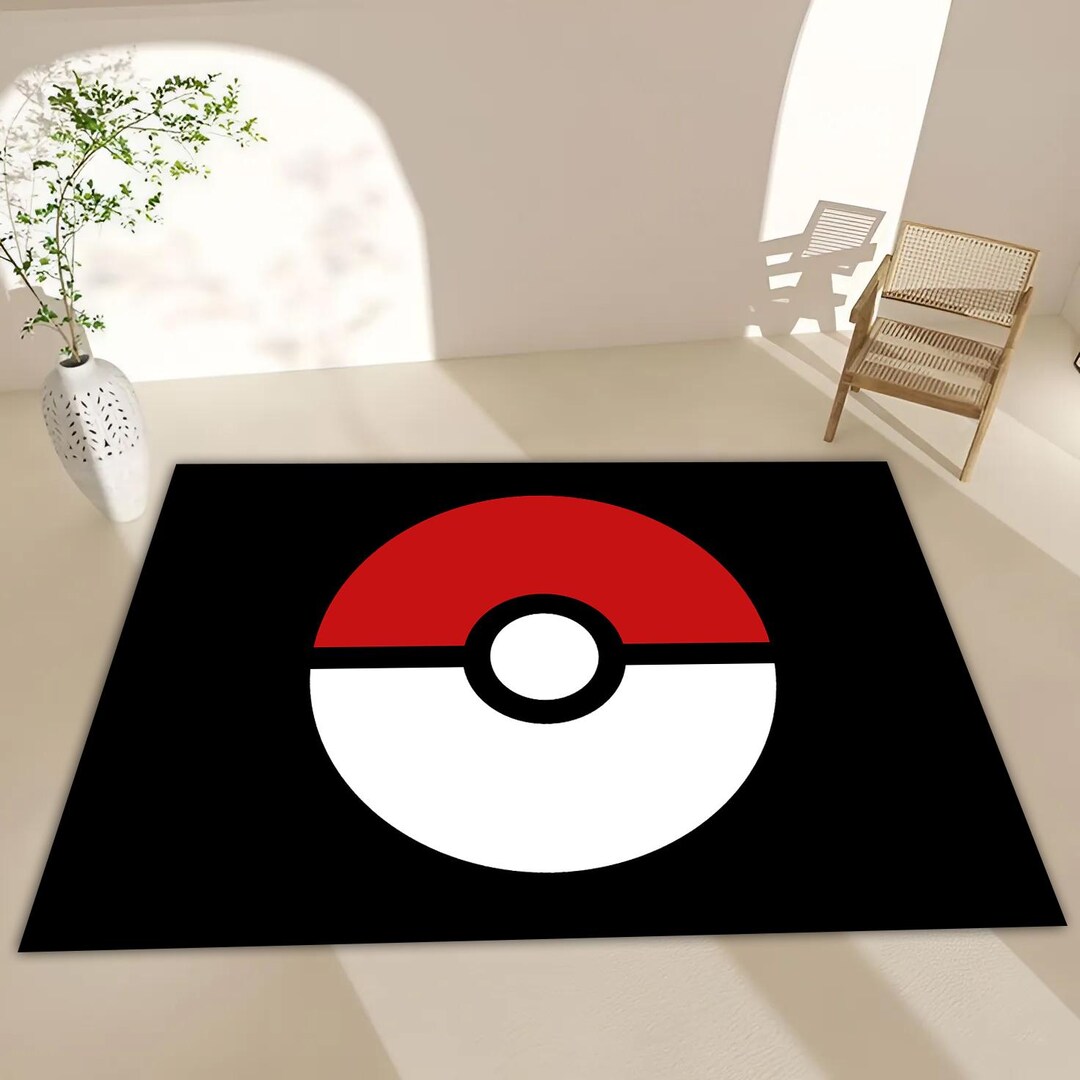 Pokeball Rug, Pokeball Patterned Rug, Anime Pokeball Decor, Anime Rug ...