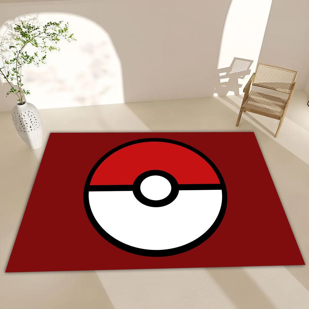 Pokeball Themed Rug, Anime Pokeball Decor, Anime Rug, Anime Area Rug ...
