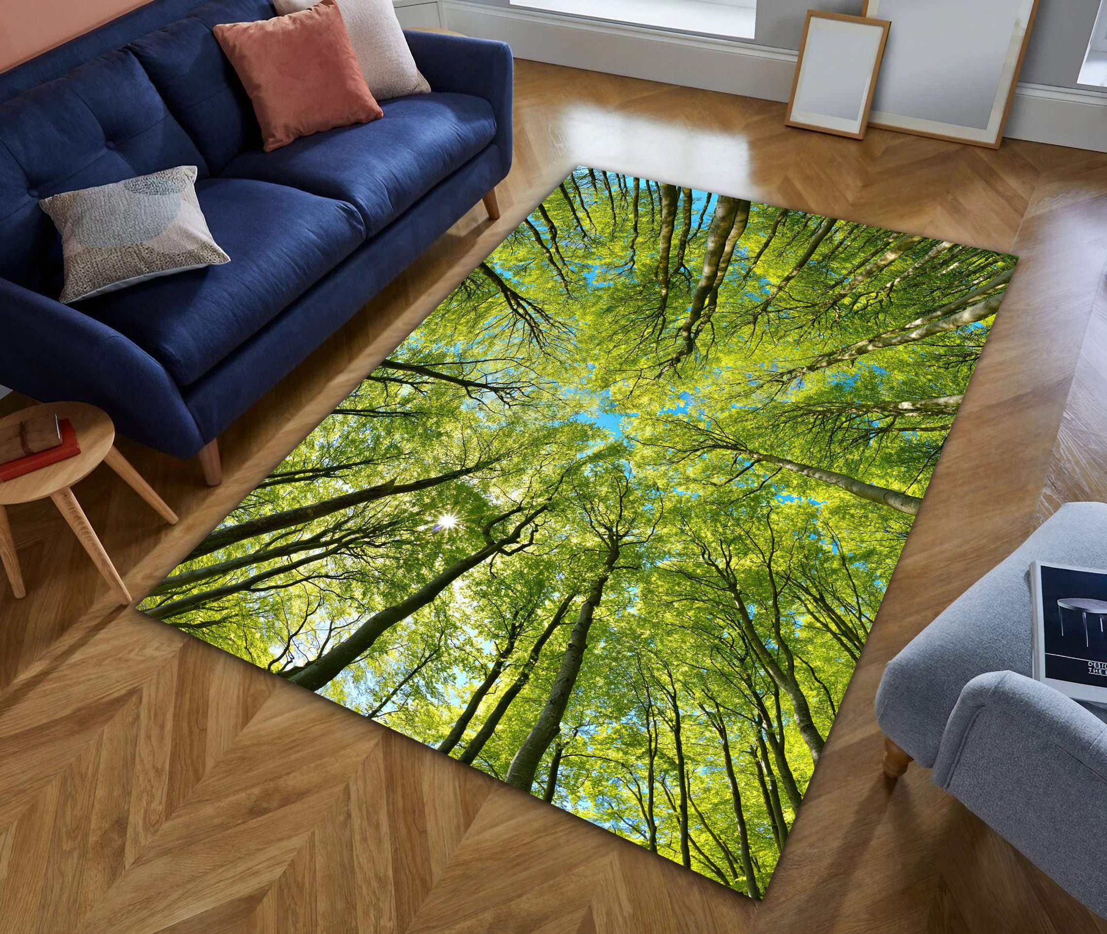 Tree Branch Rug, Forest View Rug, Green Rug, Green Leaves Rug,tree