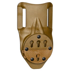 Puede incluir: Una funda de color marrón claro con una placa de montaje ajustable negra. La funda tiene el logotipo "G-Code" y el texto "Flex" impreso.
